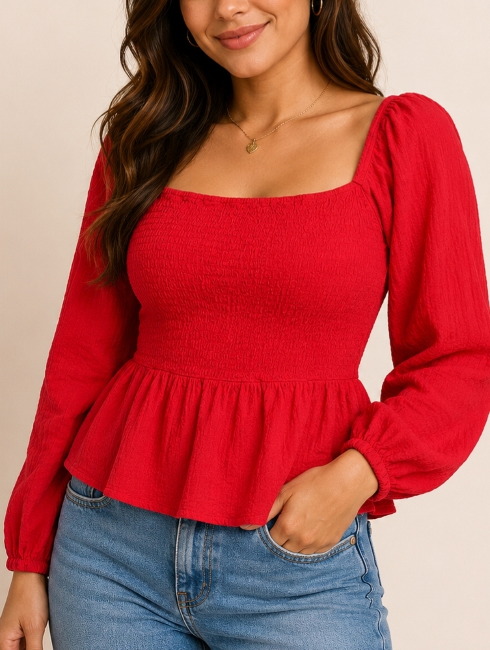 Old Navy Red Smocked Blouse XL